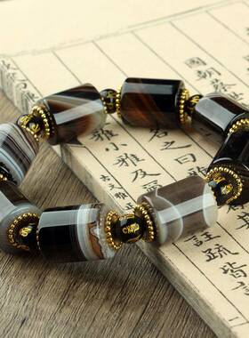 时尚首饰缠丝手链 缟 大号男士手链 咖啡缠丝尖棱白蚕丝