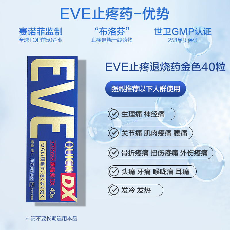 eve止疼药头痛痛经 喉咙痛牙疼速效药布洛芬片40粒*2盒止痛退烧药 - 图3