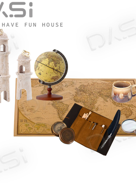 样板间地球仪书架摆件桌面卧室儿童房地图复古主题装饰书房航海