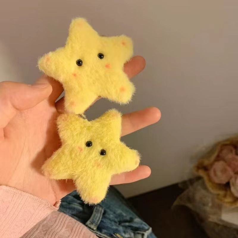 千禧辣妹y2k可爱毛绒黄色腮红甜美星星发夹刘海夹亚比五角星发饰 - 图2