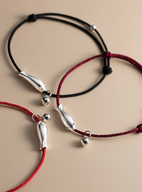 新款复古红绳简约清新小鱼光面吊