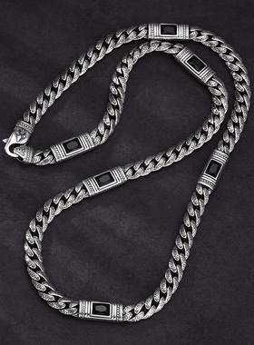 黑色锆石项链镶钻唐草纹项链复古