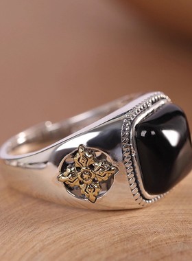 新款复古霸气金刚杵黑石戒指时尚