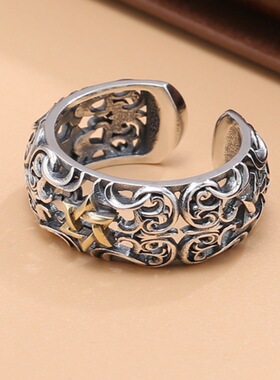 新款时尚六芒星戒指男做旧镂空设