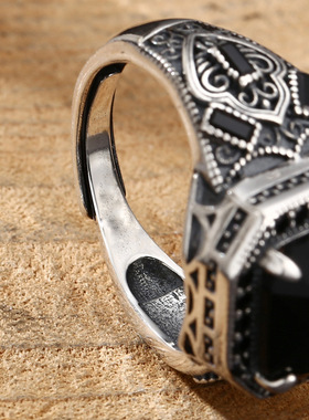 新款戒指男女款黑锆石雕花戒指开