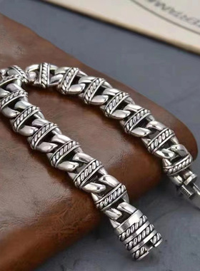 S925泰银复古做旧重工手链男小众设计女士高级感冷淡风时尚饰品