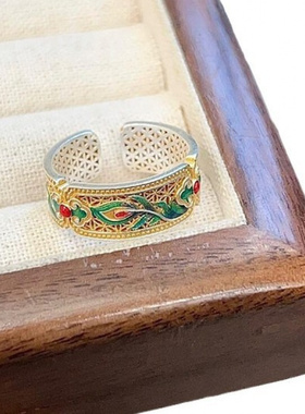 古法烧蓝戒指女新中式国风珐琅彩