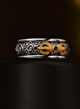 年新款复古做旧金刚杵戒指男藏式