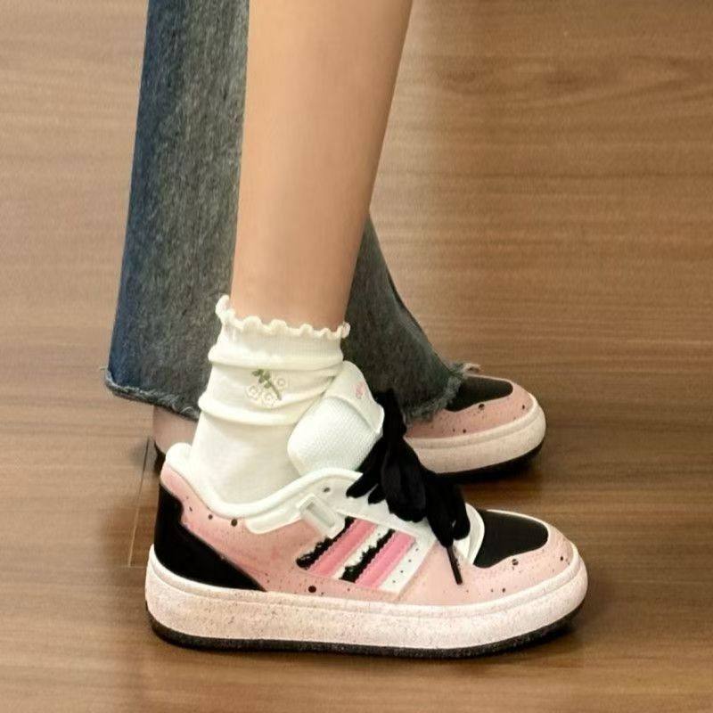 国潮黑粉色波点有擦声板鞋女ins大舌头厚底面包鞋复古高街运动鞋,淘宝优惠券,粉丝福利购,淘宝优惠卷
