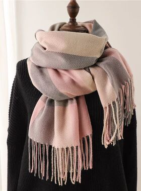 Luxury Plaid Scarf Winter Warm Cashmere Women Long Pashmina