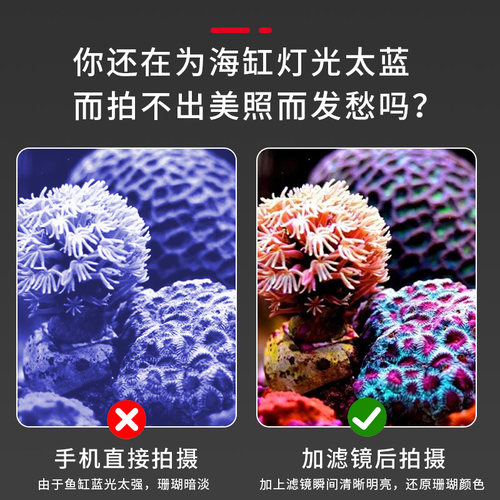 施特驰Seatorch海水鱼缸手机拍摄拍照珊瑚滤镜去蓝光CF-70/CF-80 - 图0