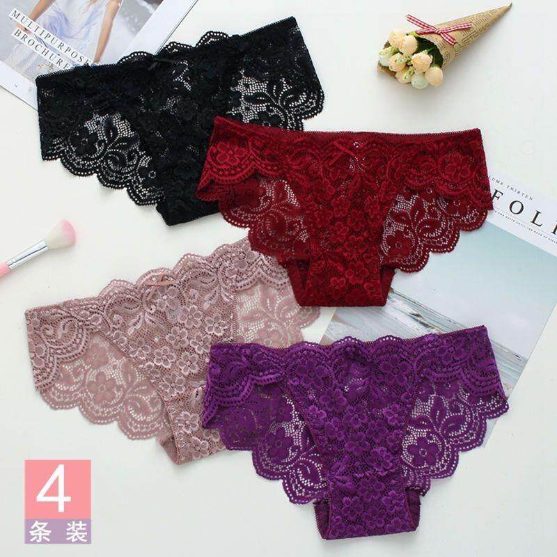 【2条装/4条装】夏季性感蕾丝内裤女纯棉裆镂空女士内裤无痕低女