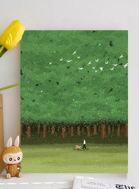 绿色小清新风景装饰画美式田园餐厅竖款挂画卧室治愈系桌面摆画