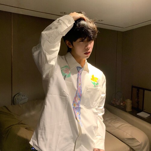 追梦eeeeartmonster创意设计感蜡笔手绘领带衬衫男趣味学院风衬衣 - 图2