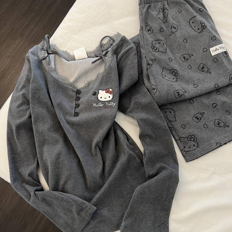 维多利亚睡衣ins女套装韩版家居服卡通长袖春秋季2025kitty猫蕾丝,淘宝优惠券,粉丝福利购,淘宝优惠卷