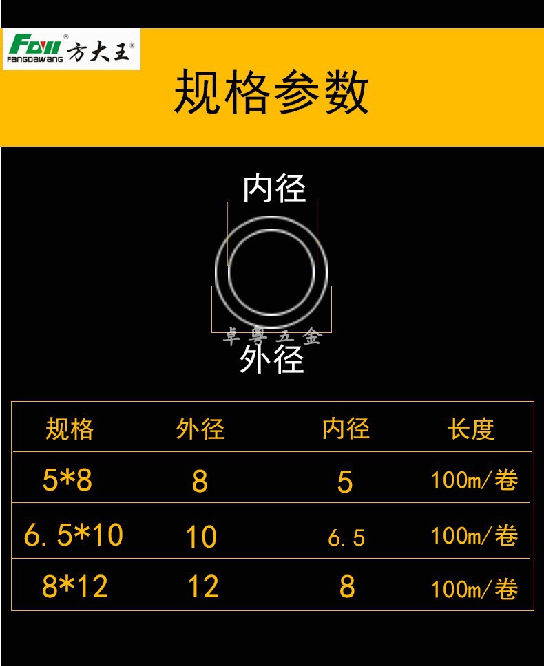 方大王透明气管风管软管100气钉枪空压机软管5*8mm6.5*10mm8*12mm-图3