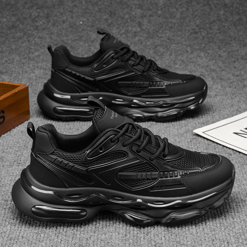 黑色运动男鞋2025新款冬季男士厚底增高休闲网面透气百搭老爹潮鞋,淘宝优惠券,粉丝福利购,淘宝优惠卷