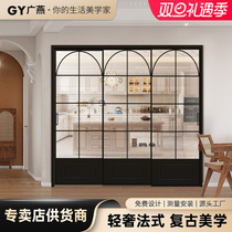 Fa-style retro door push Ramen Extremely Narrow Triple Linkage Hanger Rail Aluminum Alloy Kitchen Living-room Balcony Glass Moving Door Partition