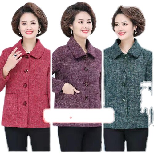 妈妈春秋装外套中老年人女装长袖短款夹克2022纽扣新款秋冬大码上 - 图3