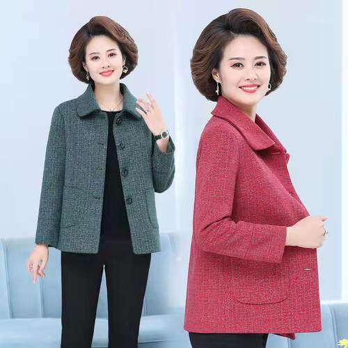 妈妈春秋装外套中老年人女装长袖短款夹克2022纽扣新款秋冬大码上 - 图2