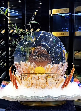 海鲜姿造摆盘装饰透明圆形海鲜姿造背景盘装饰盘刺身圆形盘摆件