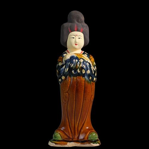 クーポン安い 中国　飴釉　人物俑　仕女俑　置物　唐木台付　C　2827 陶芸
