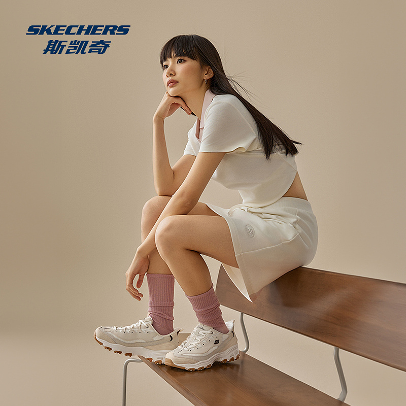 闪穿鞋Skechers斯凯奇奶茶熊|女2025秋新款熊猫鞋厚底增高老爹鞋 - 图3