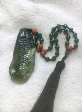 岫玉鱼手把吊坠男女款玉石毛衣链挂件全新包邮天然保真一物一图