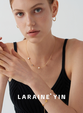 LARAINE YIN小众高级感四叶草项链白母贝锁骨链钛钢不易褪色颈链