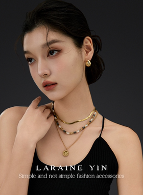 LARAINE YIN白贝串珠项链欧美小众设计叠戴颈链锁骨链2024