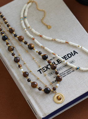 虎眼石串珠叠戴项链美拉德风