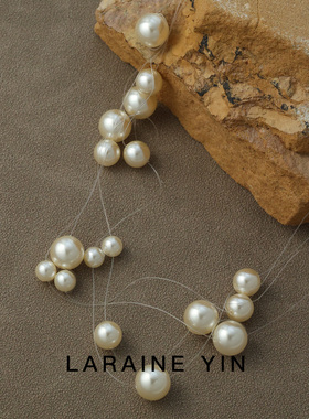 LARAINE YIN隐形错落人造珍珠项链女 钛钢轻奢锁骨链法式小众设计