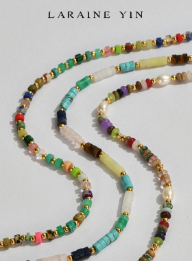 LARAINE YIN细锁骨链串珠彩色项链女民族风多巴胺淡水珍珠颈链