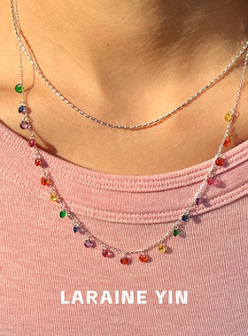 s925纯银项链彩色流苏锆石锁骨链小众高级感叠戴颈链多巴胺2025款