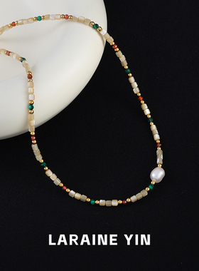 彩色串珠珍珠项链女轻奢复古小众时尚颈链高级感锁骨链手链