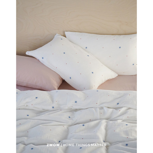 造卧zwow2026新品全棉纯棉双层皱皱纱星河印花粉色蓝色床上四件套 - 图2