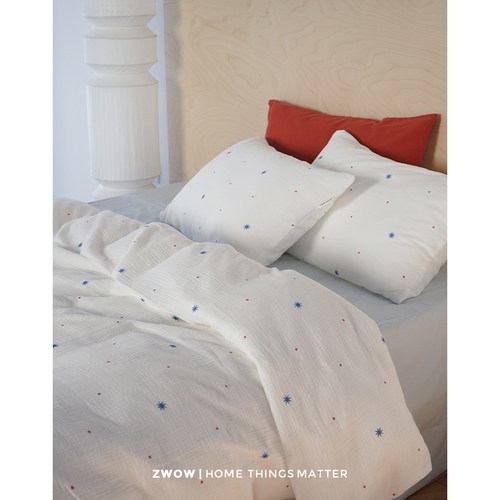 造卧zwow2026新品全棉纯棉双层皱皱纱星河印花粉色蓝色床上四件套 - 图0