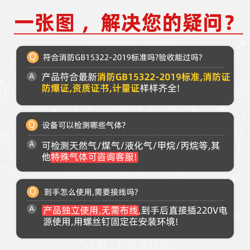 新客减燃气报警器商用型餐饮煤气液化气丙烷饭店可燃气体泄漏无线