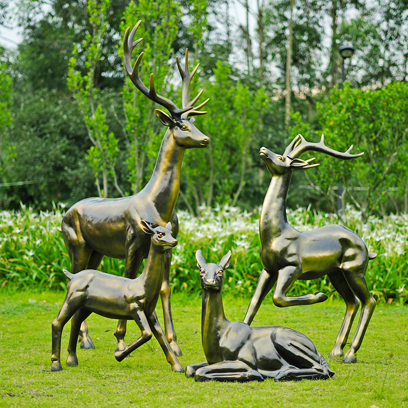 玻璃钢室外大型仿铜抽象梅花鹿雕塑售楼部鹿摆件园林景观小品装饰 - 图1