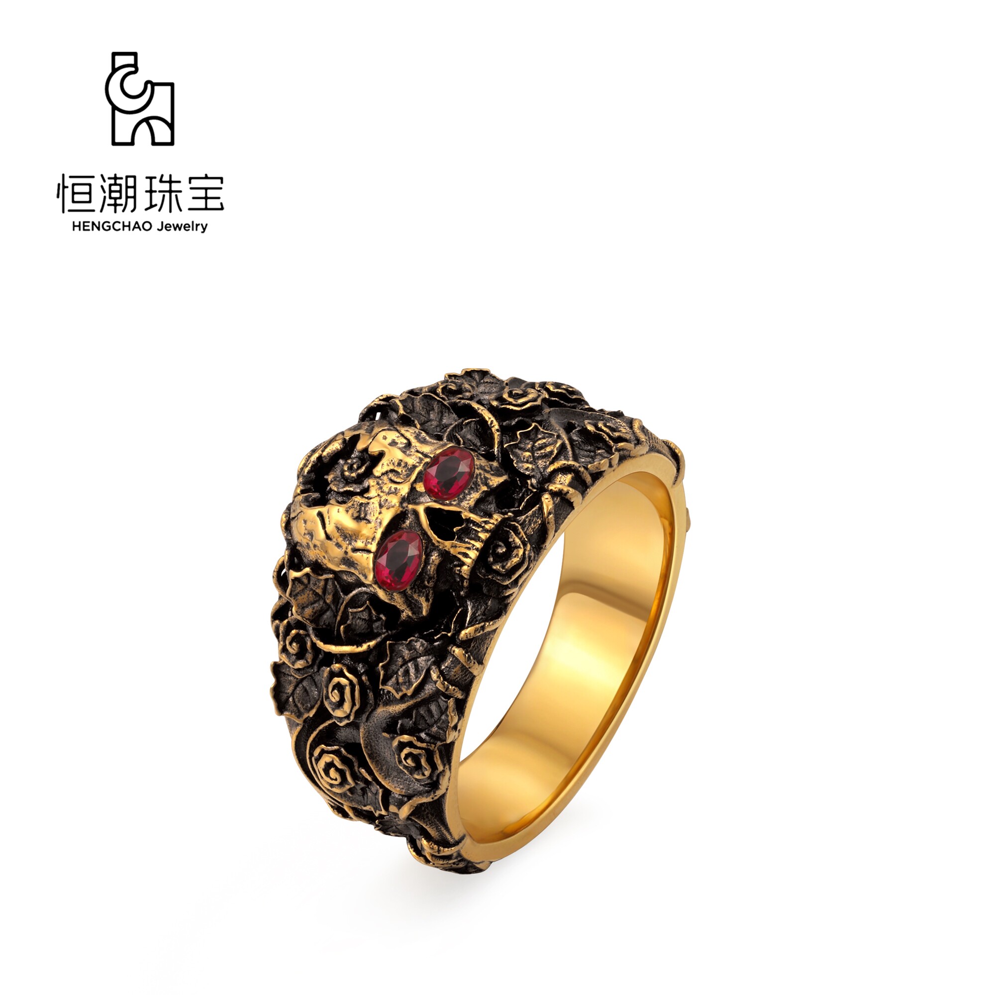 Hengchao Jewelry Blood Thorn Rose Ring Pure Gold 999 Original Design Trendy Brand Black Gold