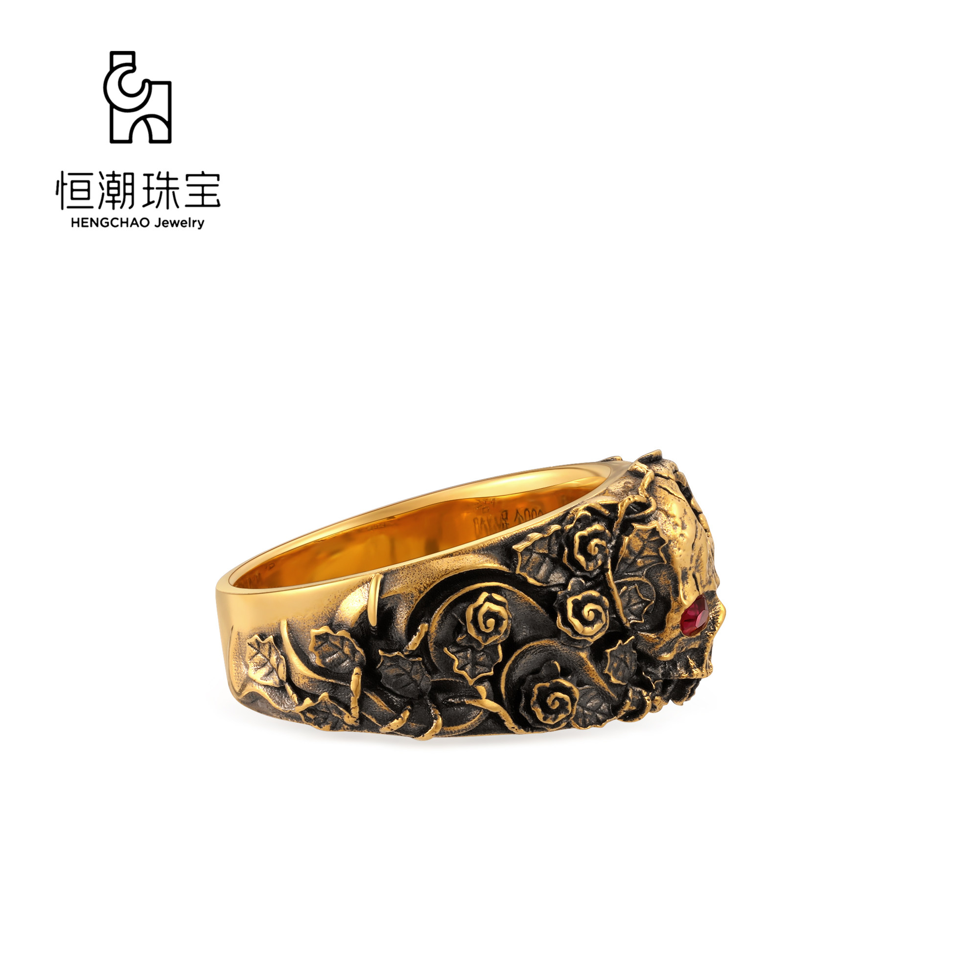 Hengchao Jewelry Blood Thorn Rose Ring Pure Gold 999 Original Design Trendy Brand Black Gold