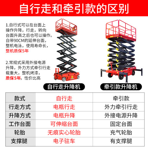 电动升降平台全自行走式升降机移动液压高空作业车小型迷你登高车 - 图3