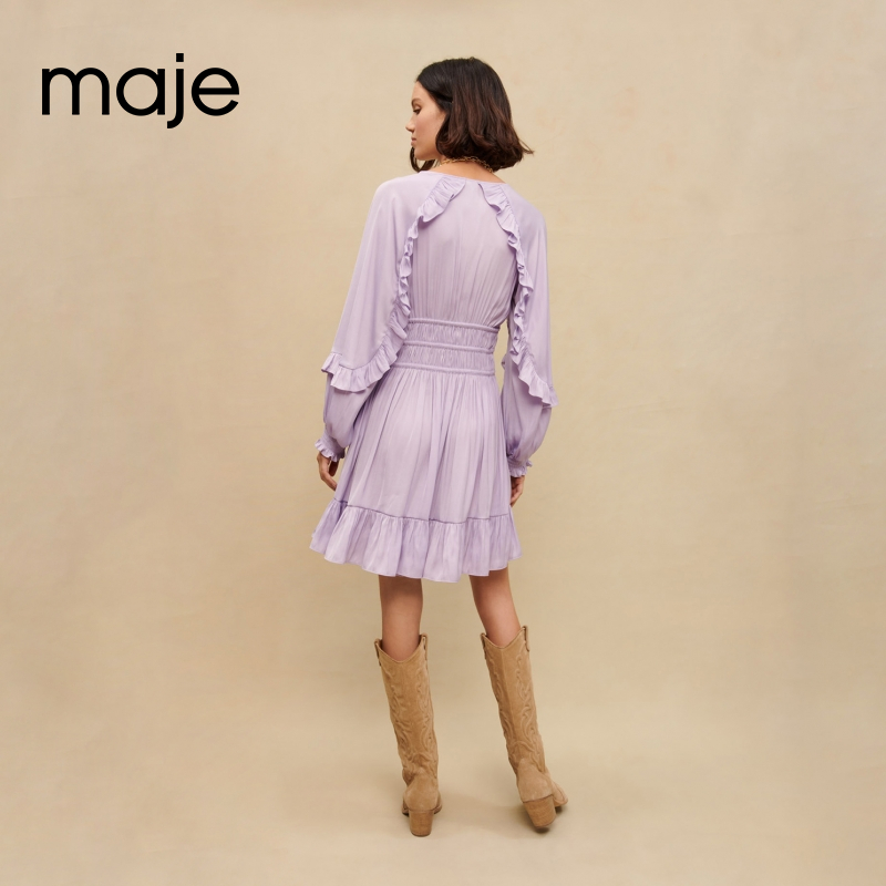 Maje Outlet春秋女装多巴胺紫色收腰公主裙连衣裙短裙MFPRO02893 - 图0
