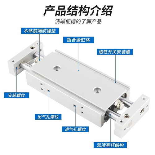 气立可滑台气缸STX10/16/20/25/32X10X20X25X30X40X50X75X100-ST2 - 图0