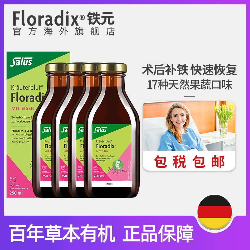 Floradix 德国绿版铁元补铁剂调气养血术后食品营养品250ml*4