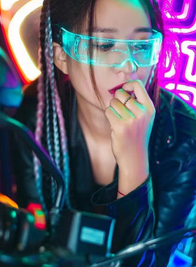 赛博科技感七彩发光网红眼镜