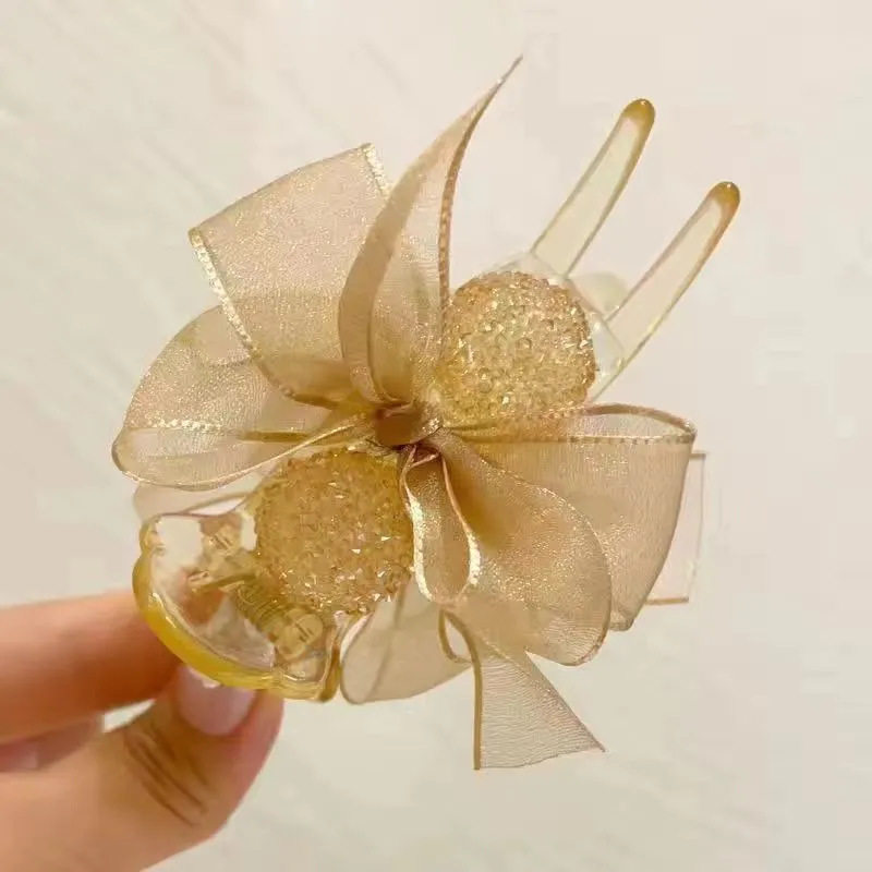 超仙优雅花朵丸子头抓夹韩式高档精致后脑勺鲨鱼夹发卡夹子头饰女 - 图0