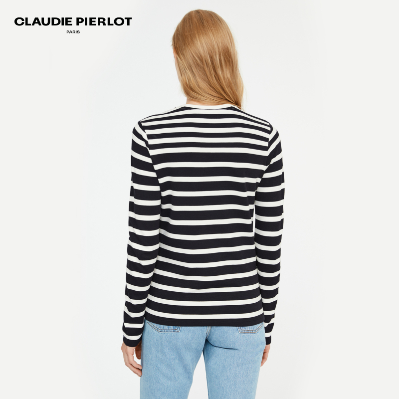 CLAUDIE PIERLOT Outlet春秋女装休闲条纹针织T恤上衣CFPTS00695 - 图1