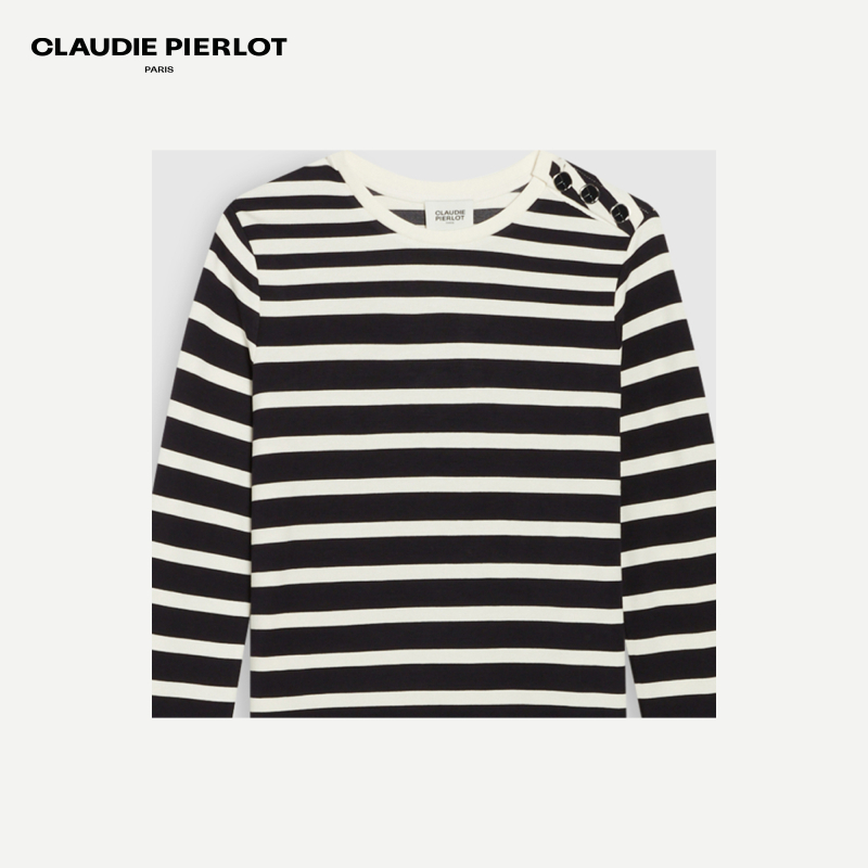 CLAUDIE PIERLOT Outlet春秋女装休闲条纹针织T恤上衣CFPTS00695 - 图2