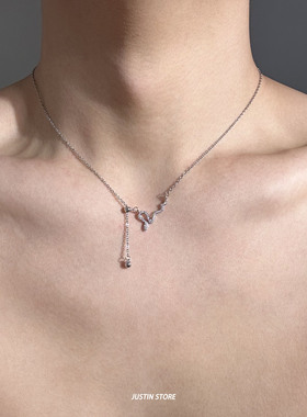 银色坠链项链灵蛇吊坠锁骨链男